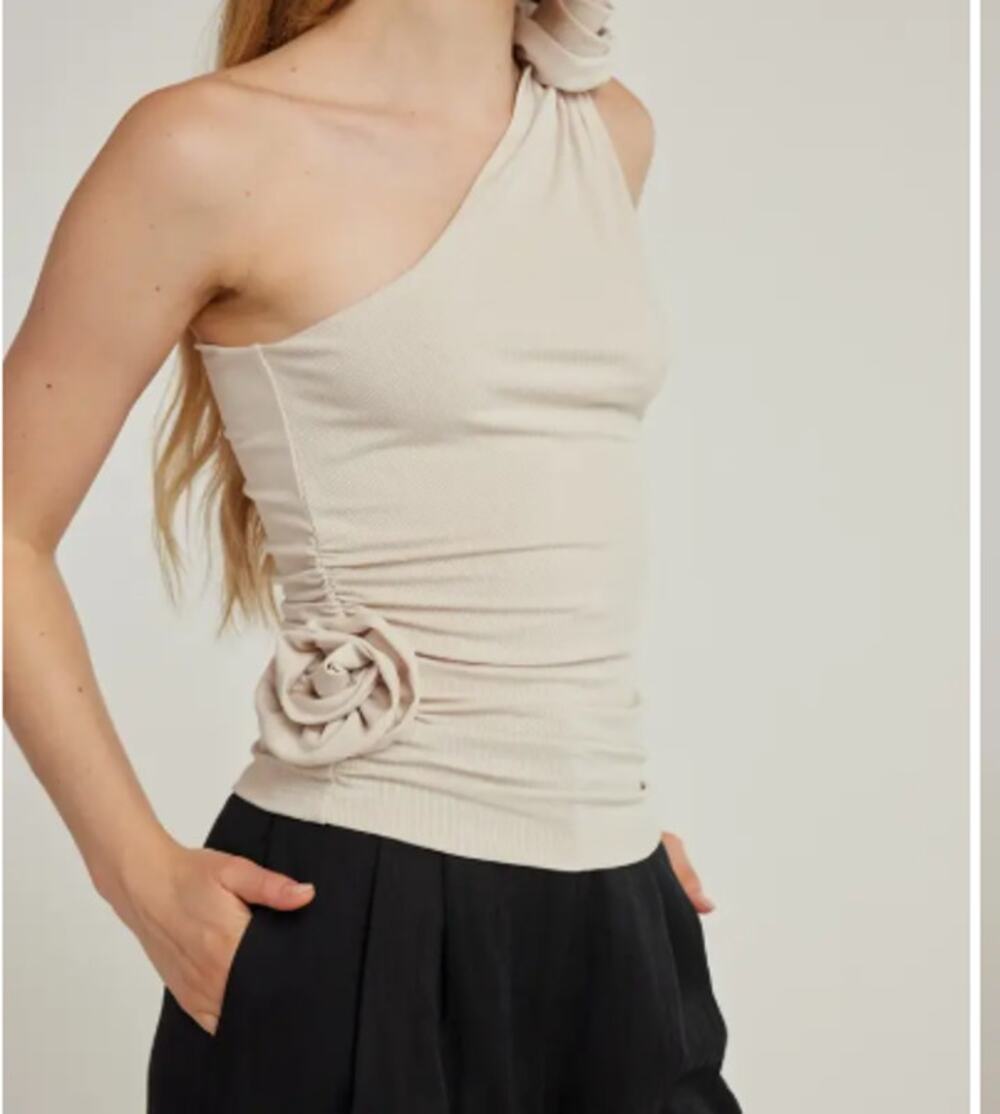Sunday Ritual Ivory One Shoulder Rosette Tank NWT MED Brunch Stretch Y2K Party
